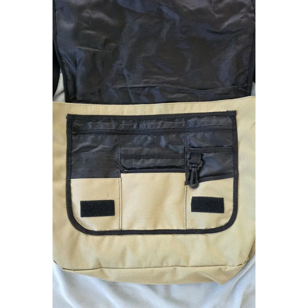 Funky Chunk Messenger Bag Beige Black Crossbody Organizer Travel Laptop Shoulder